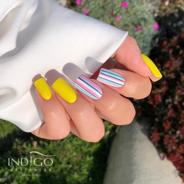 Simplistic Yellow Square Nail For Girls