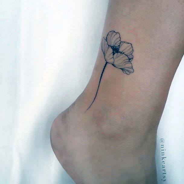 Single Black Flower Tattoo Womens Ankle