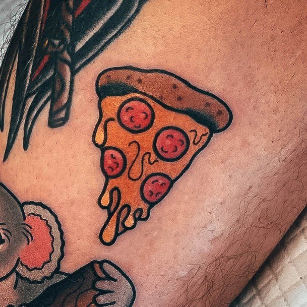 Single Slice Arm Cute Pizza Tattoo Designs For Women