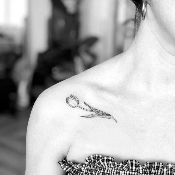 Single Tulip Tattoo Womens Collarbone