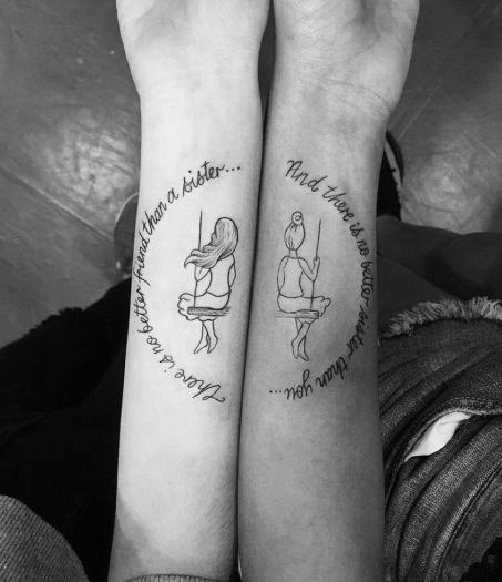 Sisters On Swing Tattoo Womne Forearms
