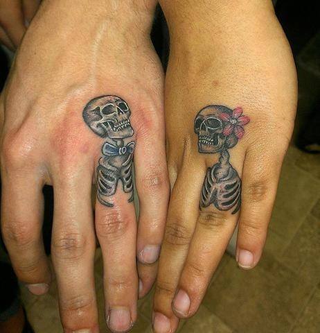Skeleltons In Love Couple Tattoo Hands