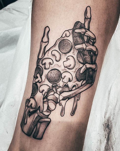 Skeleton Hand Dripping Astonishing Pizza Tattoo For Girls