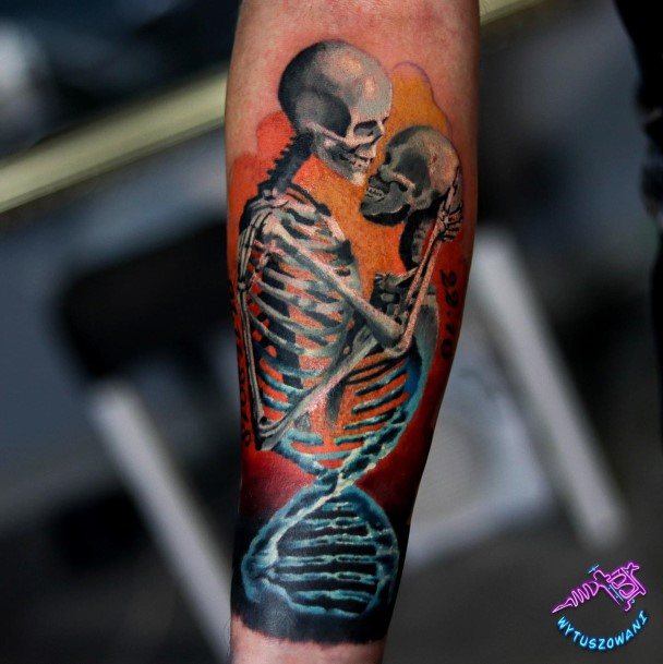 Skeleton Romantic Forearm Simplistic Dna Tattoo For Girls