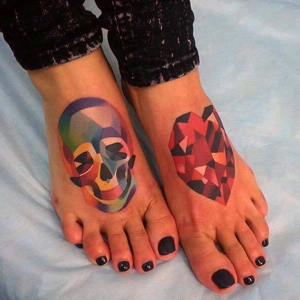 Skull And Heart Tattoo Womens Foot