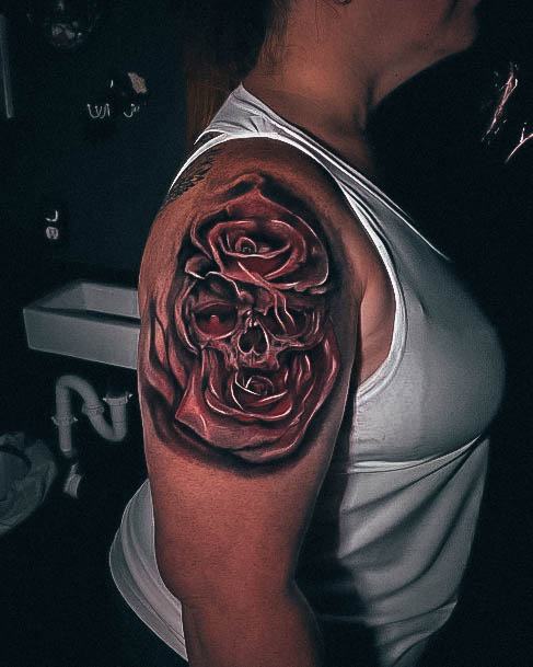 Skull And Rose Tattoo Design Inspiration For Women