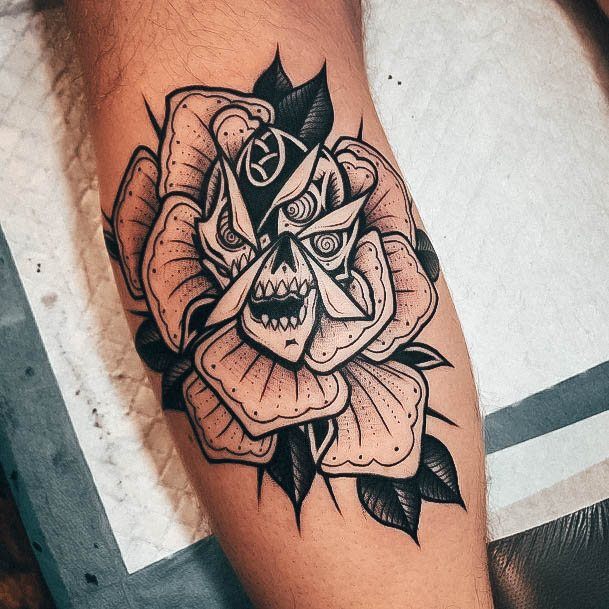 Skull And Rose Tattoo For Ladies