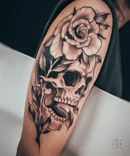 Skull And Rose Tattoos For Girls