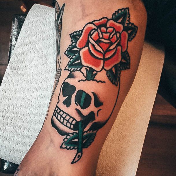 Skull And Rose Womens Tattoo Ideas