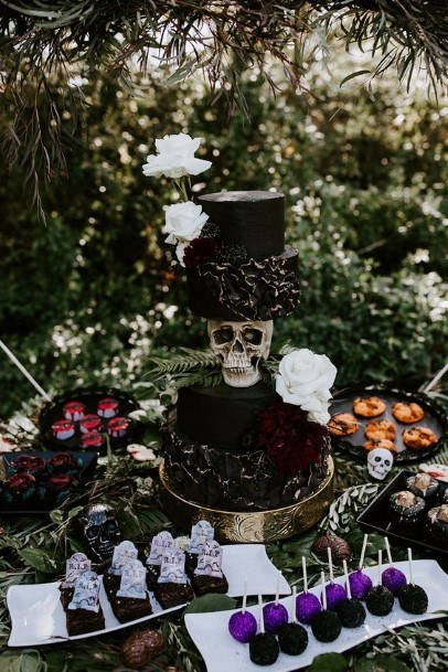 Skull Halloween Black Wedding Cake