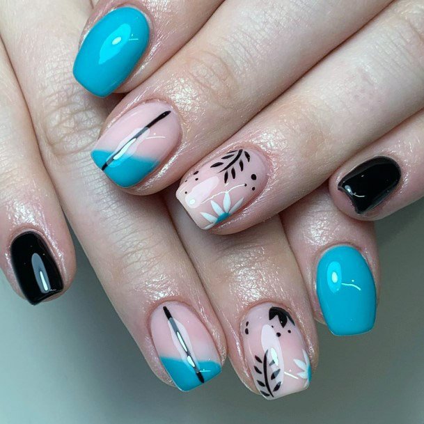 Sky Blue And Nude Tropical Nails Women