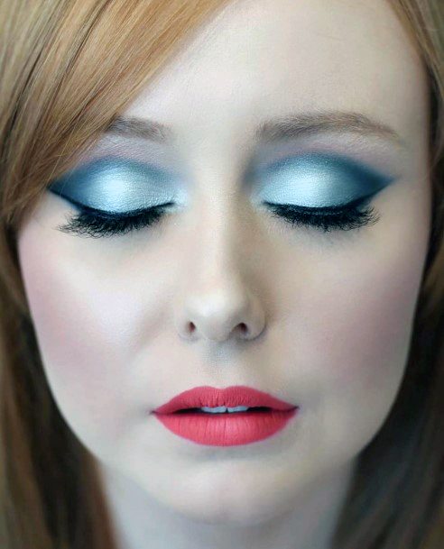 Sky Blue Eyeshadow For Red Dress Women