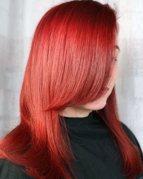 Sleek And Shiny Red Straight Bang Hottest Womens Hairstyle