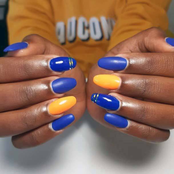 Sleek Blue And Orange Nails For Women