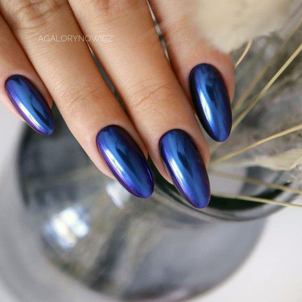 Sleek Chrome Blue Mirror Nails For Ladies