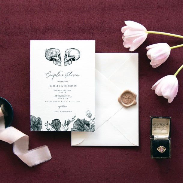 Sleek Elegant White Skull Halloween Wedding Invitations Ideas