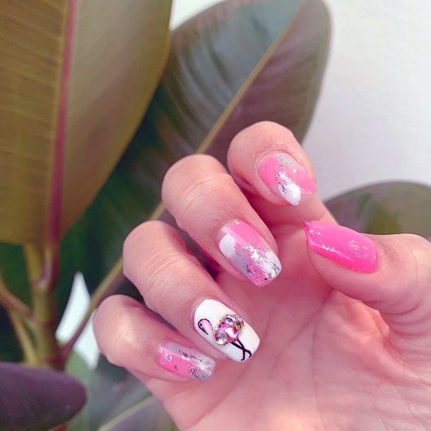 Sleek Flamingo Pink And White Nails Women Art