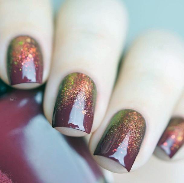 Sleek Glossy Fall Ombre Sparkly Nails For Ladies
