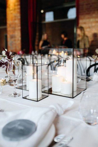 Sleek Gorgeous Bright White Candle Glass Box Elegant Wedding Table Centerpiece Decoration Ideas