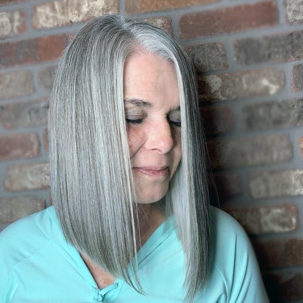 Sleek Grey Lob Hairstyles For Older Women