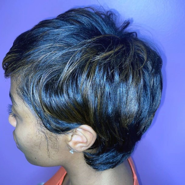 Sleek Hot Brown Highlights Pixie Short Natural Hairstyles For Black Women