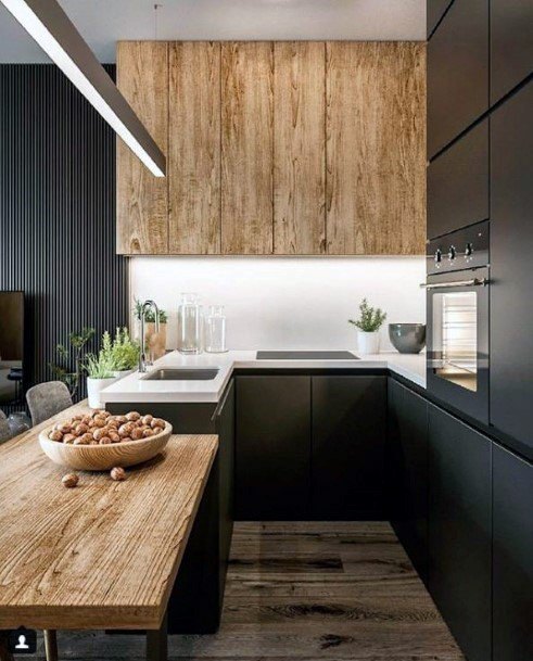Sleek Modern Wood And Black Small Kitchen Ideas
