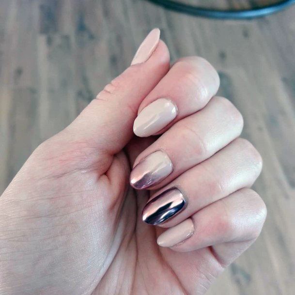 Sleek Nude Rose Gold Mirror Nail Design Ideas For Women