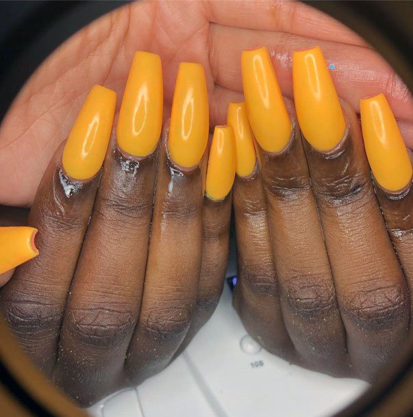 Sleek Polished Basic Ballerina Citrus Orange Nail Ideas For Ladies