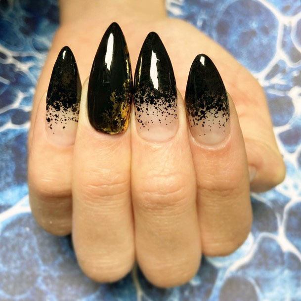 Sleek Polished Black And Clear Gel Nails For Women