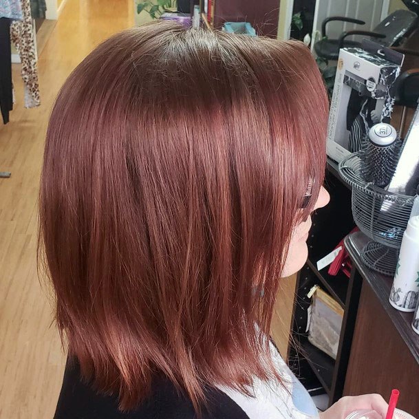 Sleek Red Burgundy Layered Shoulder Length Bob Womens Hairstyle Idea