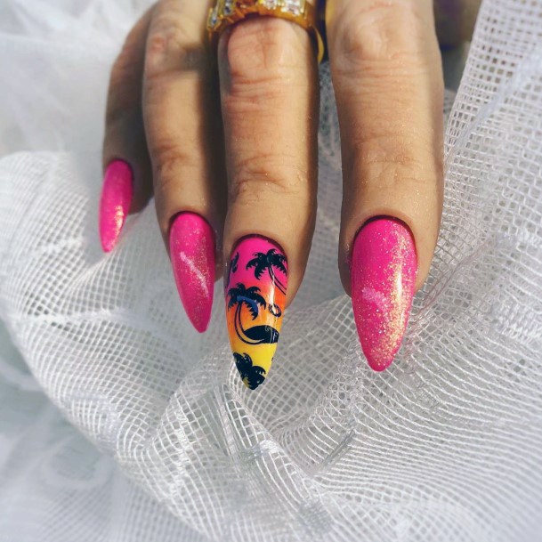 Sleek Sparkly Palm Tree Nails Design For Women