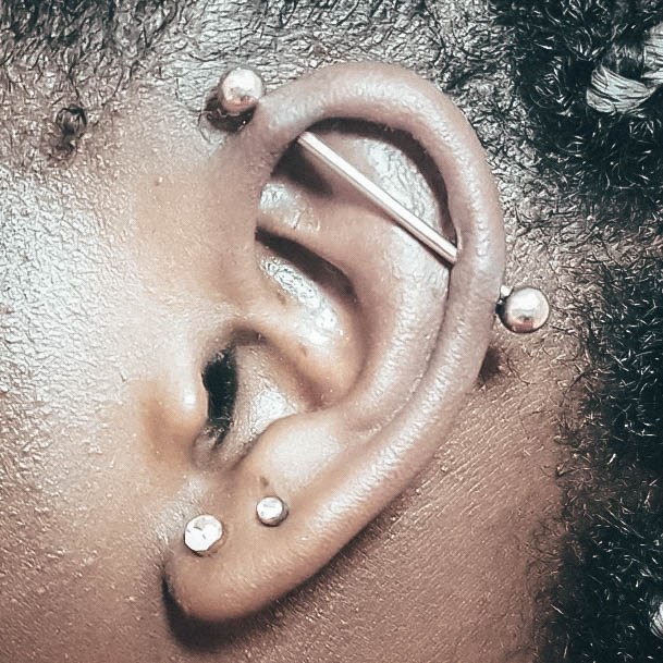 Sleek Trendy Industrial Double Love Diamond Cartilage Piercing Ideas For Girls