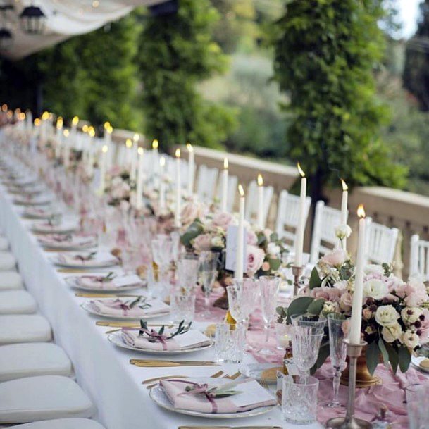 Sleek White Blush Pink Wedding Reception Table Decoration Ideas