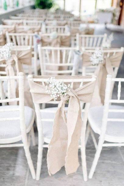 Sleek White Chair Gorgeous Sheer Ribbon Wild Flower Bouquet Wedding Decorations