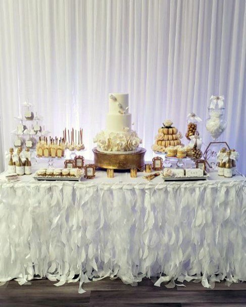 Sleek White Curtain Backdrop Table Cloth Wedding Desert Bar Inspiration Ideas