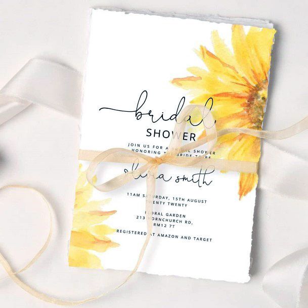 Sleek White Cute Wedding Invitation Sunflower Design Inspiration