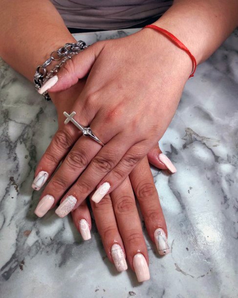 Sleek White Glitter Silver Triangle Nail Inspiration For Women