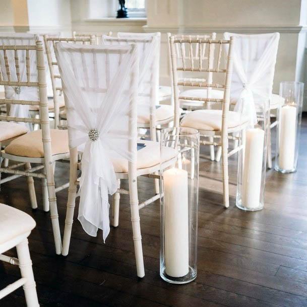 Sleek White Sheer Chair Curtain Beautiful Candle Pew Aisle Decor For Wedding Ideas