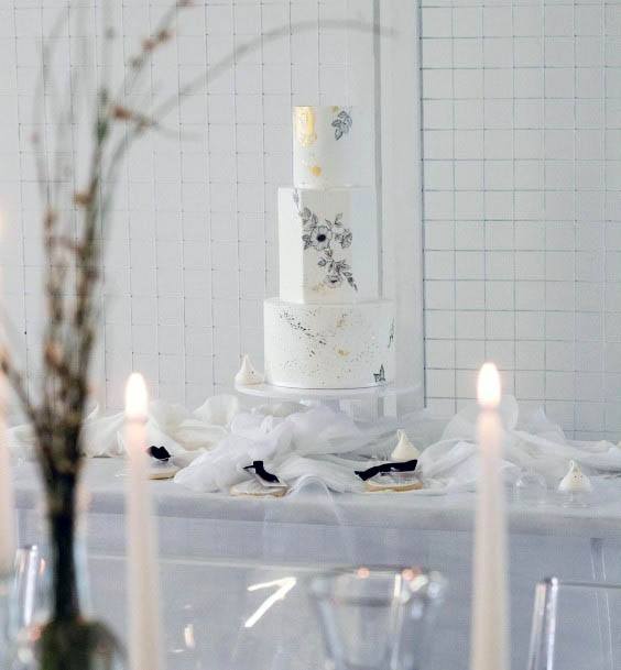 Sleek White Wedding Cake Gorgeous Sheer Table Decoration Ideas