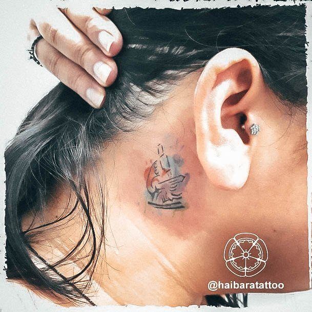 Small Behind Ear Watercolor Marvelous Womens Tattoos Microscope