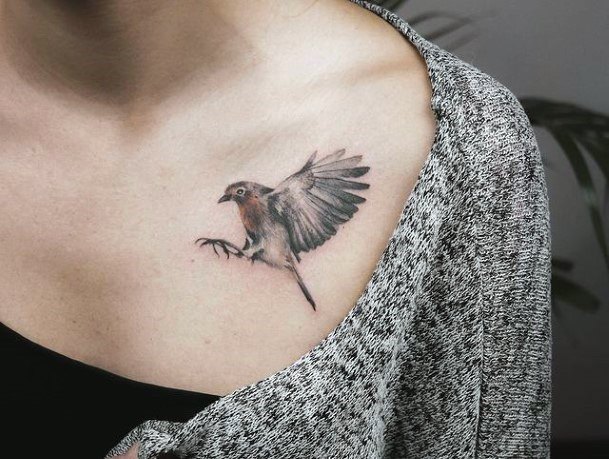 Small Bird Tattoo Womens Chest