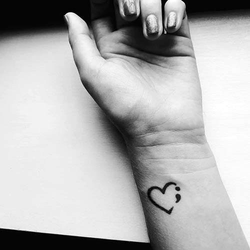 Small Black Heart Semicolon Tattoo Womens Wrists