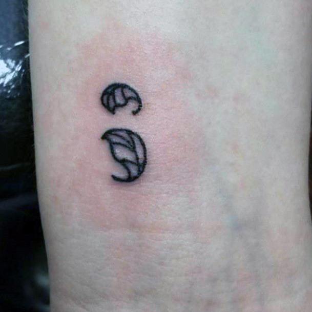 Small Black Semicolon Tattoo Womens Forearms