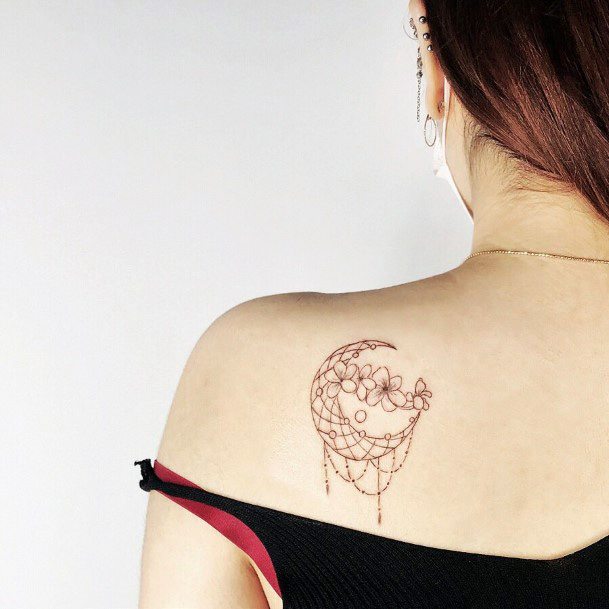 Small Chained Dream Catcher Tattoo Womens Shoulders