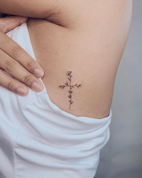 Small Cute Rosy Cross Tattoo Womens Torso