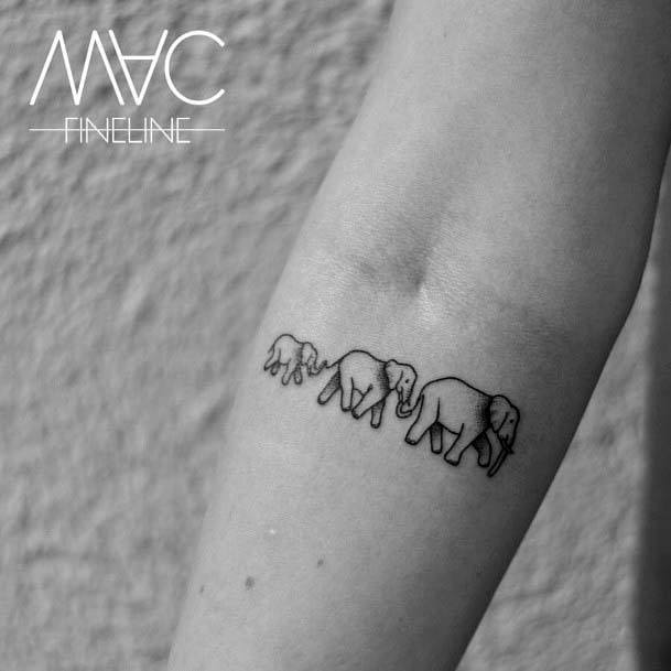 Small Cute Tattoo Of Three Elephants Womens Hand