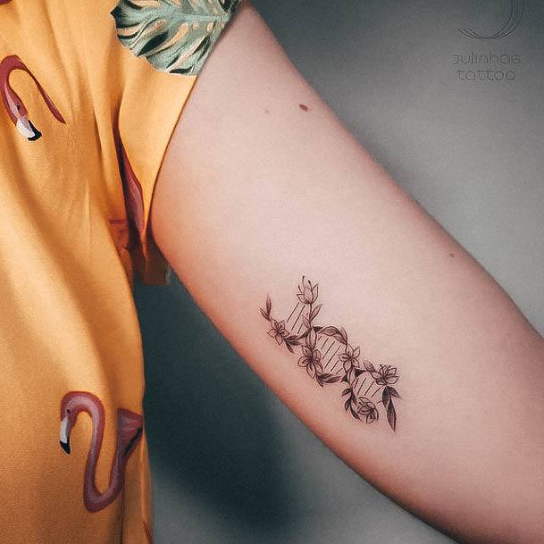 Small Florals Bicep Creative Dna Tattoo Designs For Women