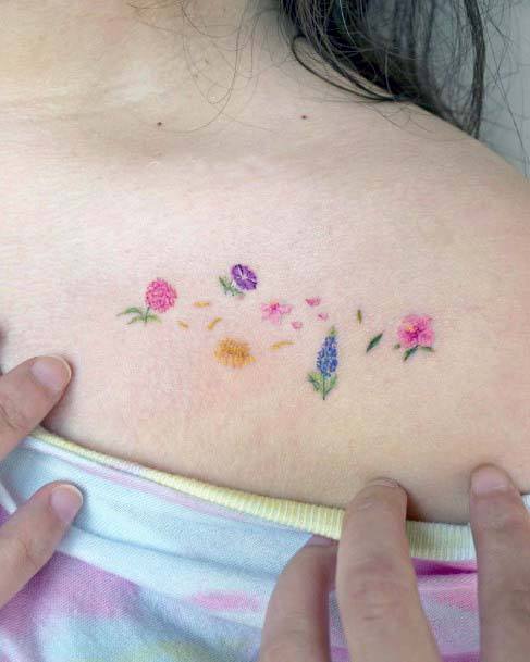 Small Flowers Tattoo Womens Collarbone