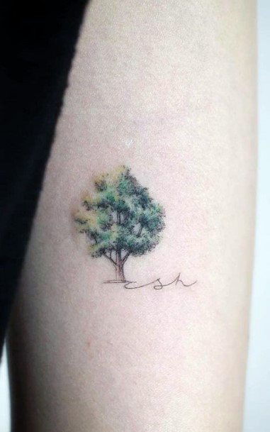 Small Green Tree Tattoo For Women