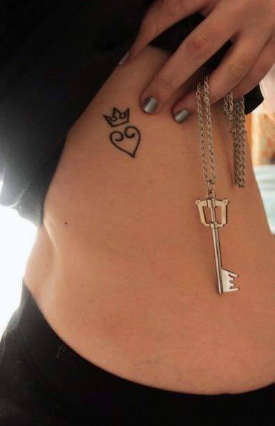 Small Heart With Crown Tattoo Womens Torso